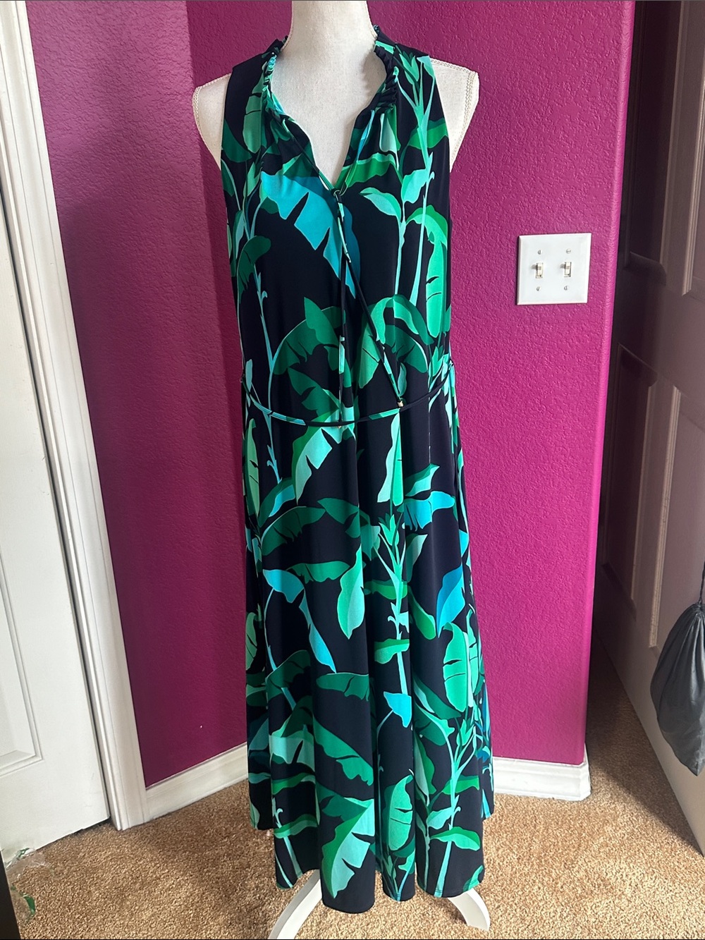 Tommy Hilfiger Sleeveless Navy Green Tropical Print Maxi Dress